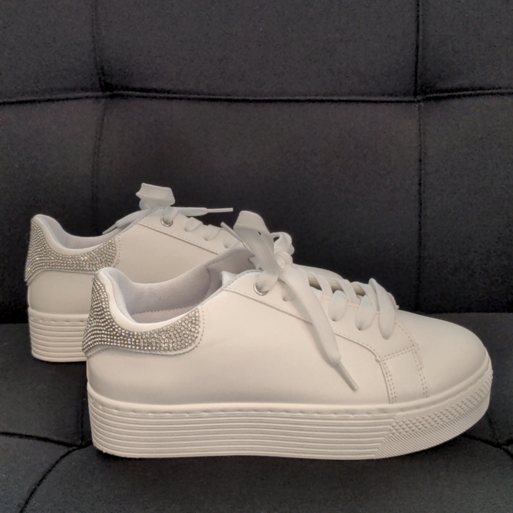 Lulu's Qupid White Rhinestone Platform Sneakers